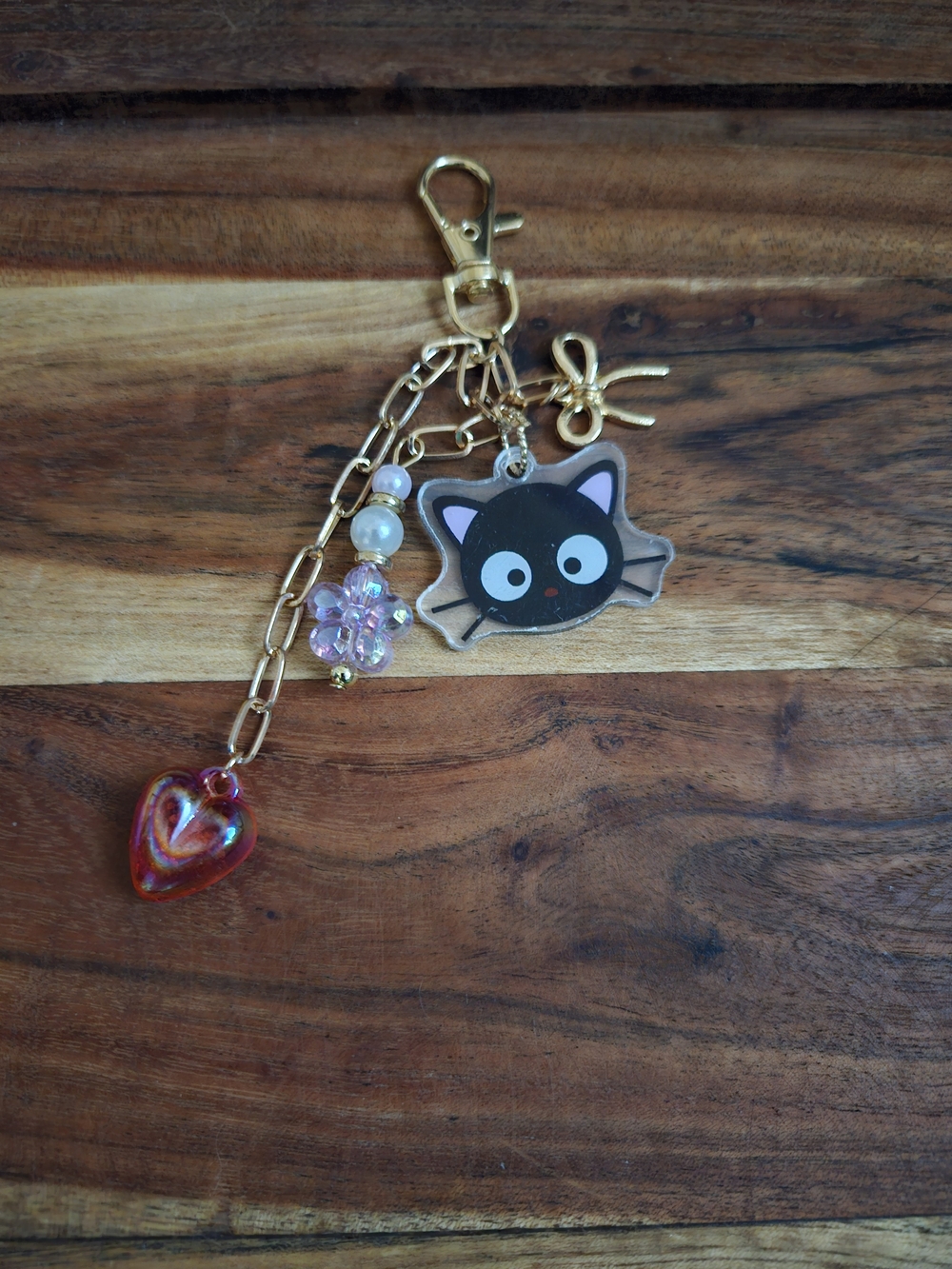 Gold Chococat Keychain Charm with Red Heart